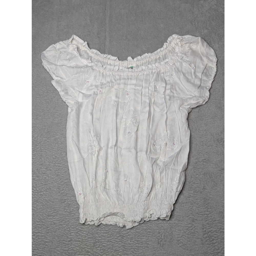 Women's Island Planet White Embroidered Off-Shoulder Blouse Gauzy